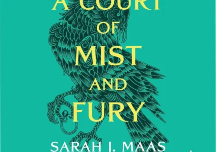 A Court of Mist and Fury audiobook cover featuring Sarah J. Maas high fantasy elements