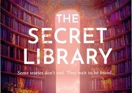 Cover of The Secret Library by Amanda James featuring a magical sunlit library