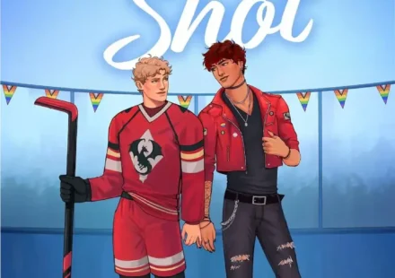 Digital cover of Trick Shot by L.A. Jasper featuring an M/M hockey and rockstar romance theme