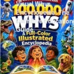 A child exploring the colorful pages of the Visual Whys Encyclopedia about science and nature