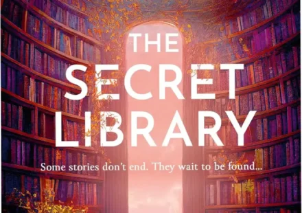 Ebook cover of The Secret Library by Amanda James featuring a magical library atmosphere